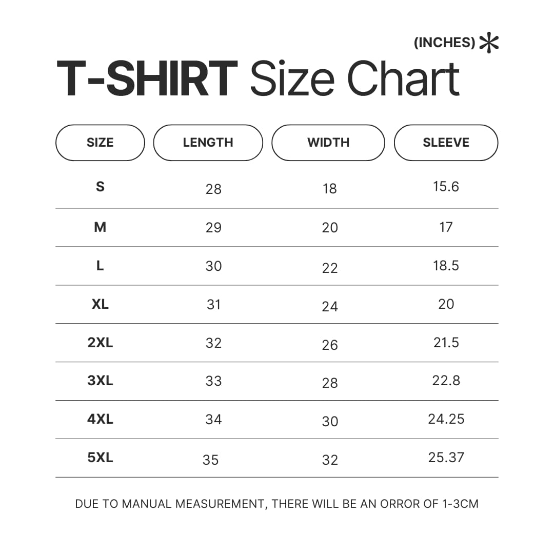 T shirt Size Chart - Astro Bot Store