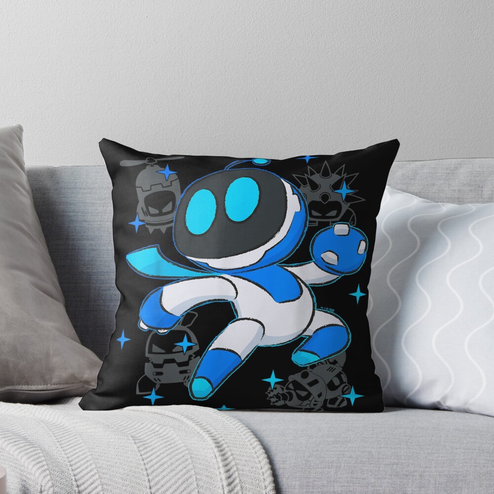 Cute Gamer Robot Video Game Bot Character Throw Pillow